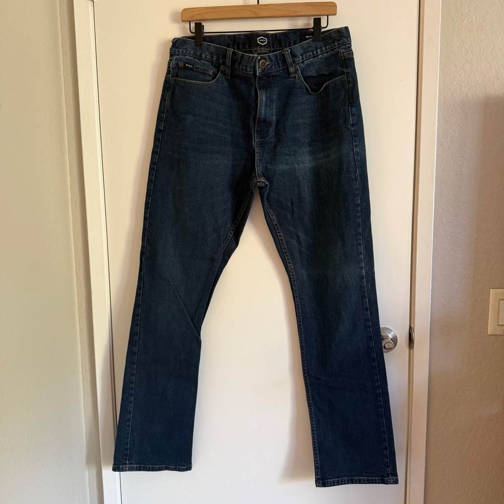 RVCA Week-End Mens Straight Leg Jeans Dark Wash Stretch Denim Size 34